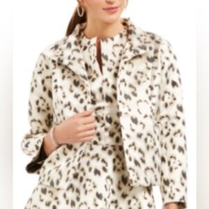 Natori XS Metallic Leopard Print Open Front Lined Cardigan Jacket Faux Pockets